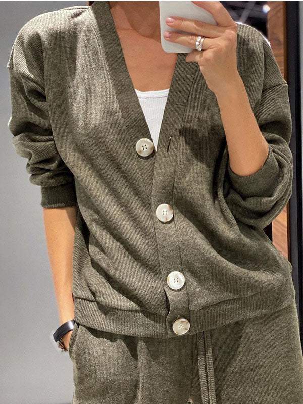 R&B | lässiges V-Ausschnitt Pullover- und Hose-Set