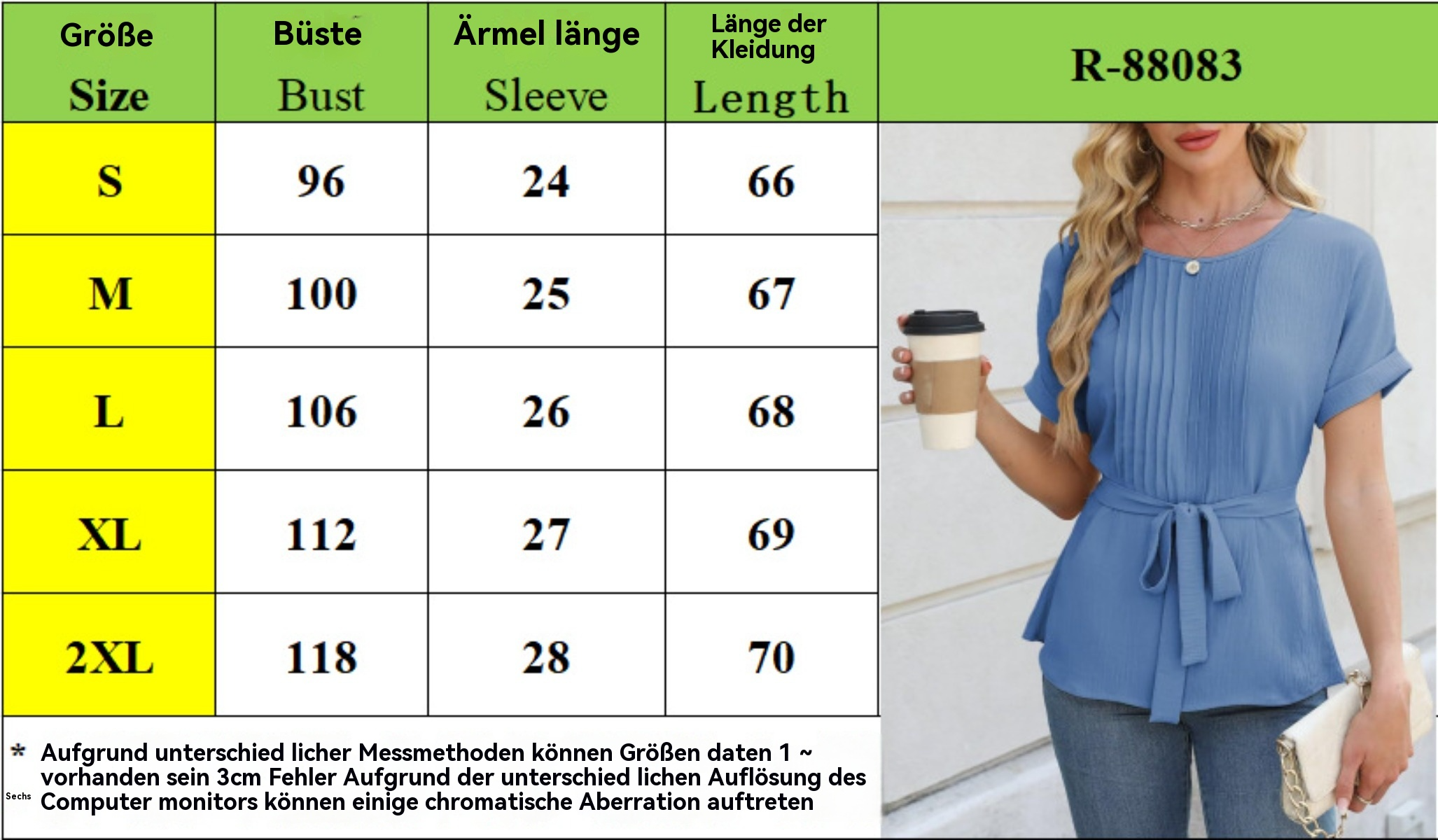 R&B | Rüschenrand plissiert Rundhalsausschnitt Kurzarm