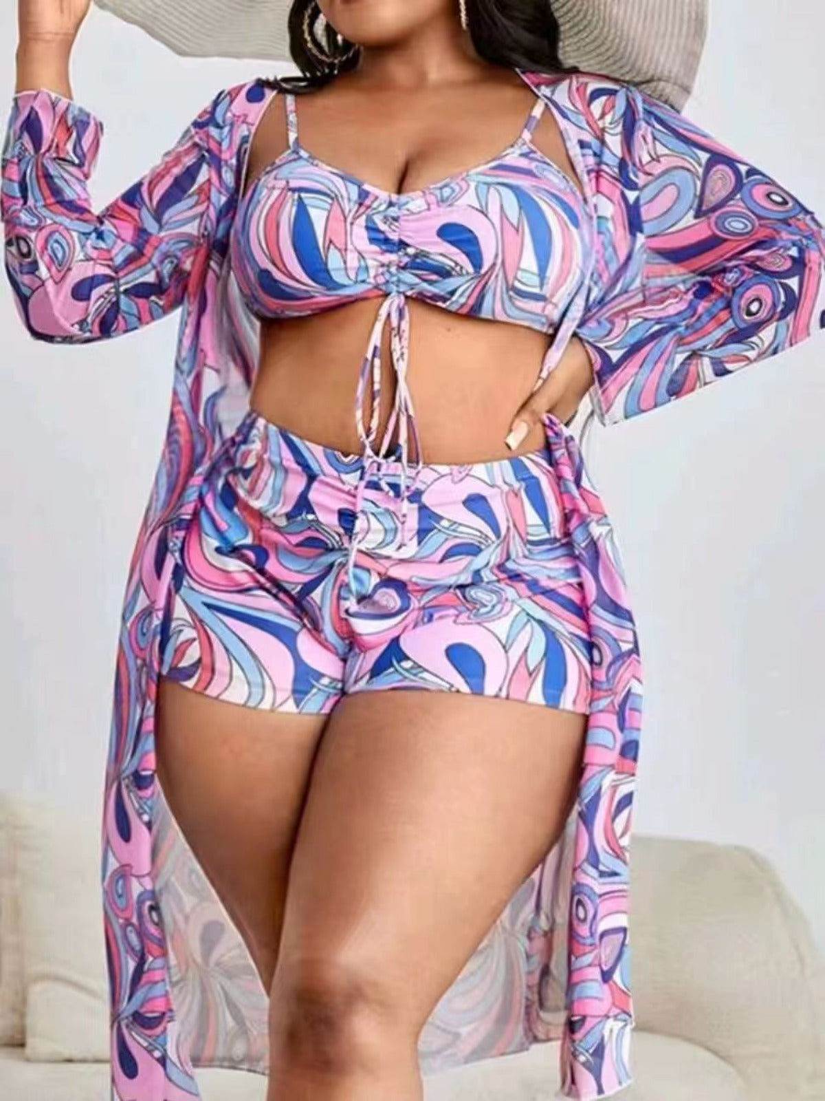 R&B | Große lange Bluse hohe Taille Boxershorts Badeanzug