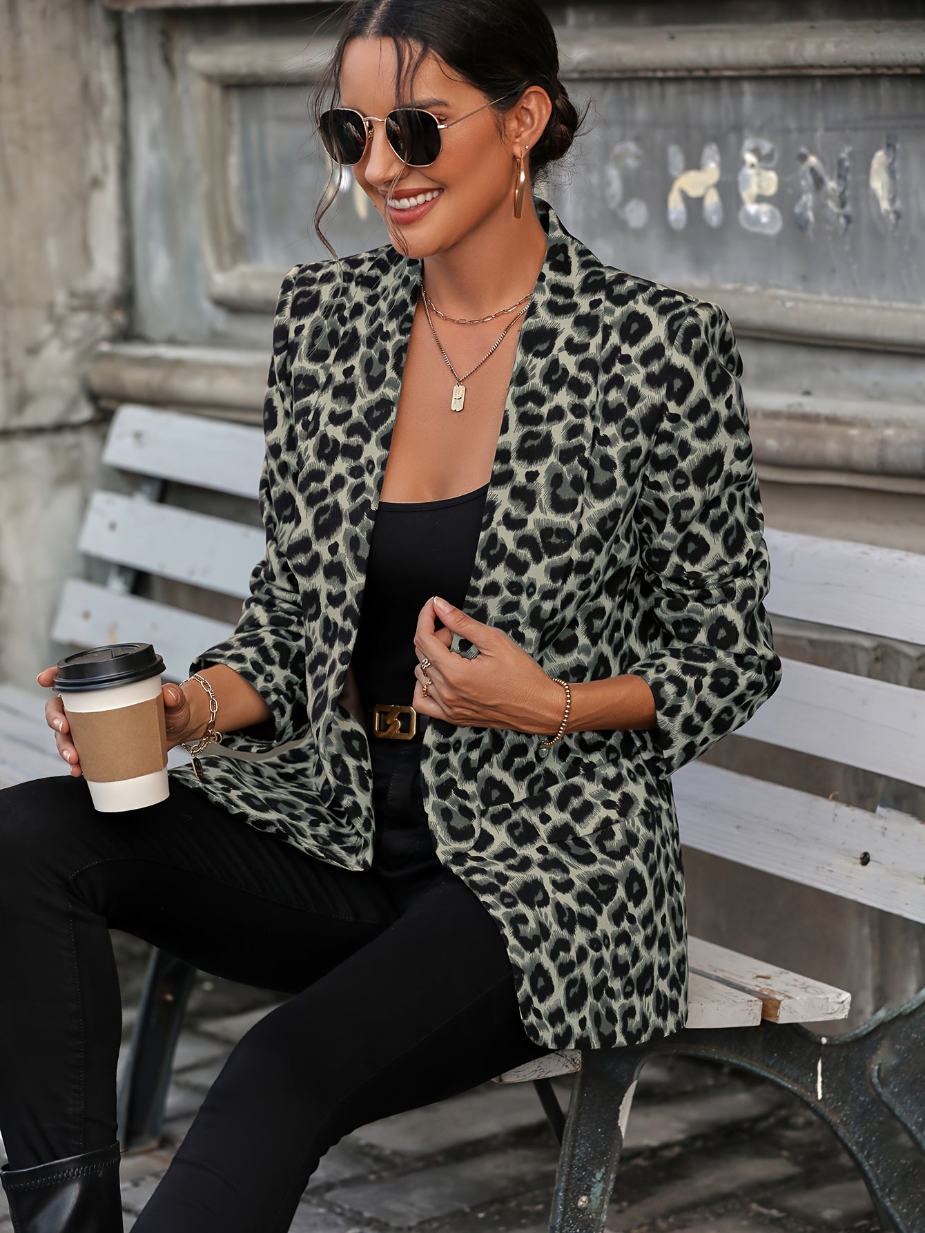 R&B | Eleganter Business Langblazer mit Leopardenmuster für alle Jahreszeiten