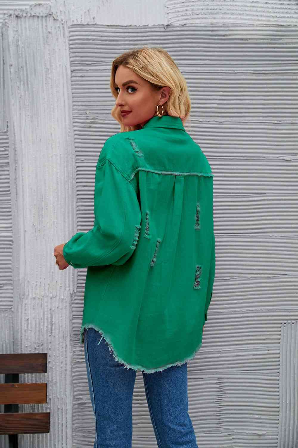 R&B | Zerrissene Rohsaum-Denimjacke