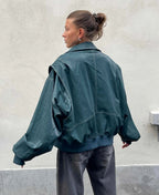 R&B | Oversized Kunstleder Bomberjacke Streetstyle Übergangsjacke Trendige Freizeitmode
