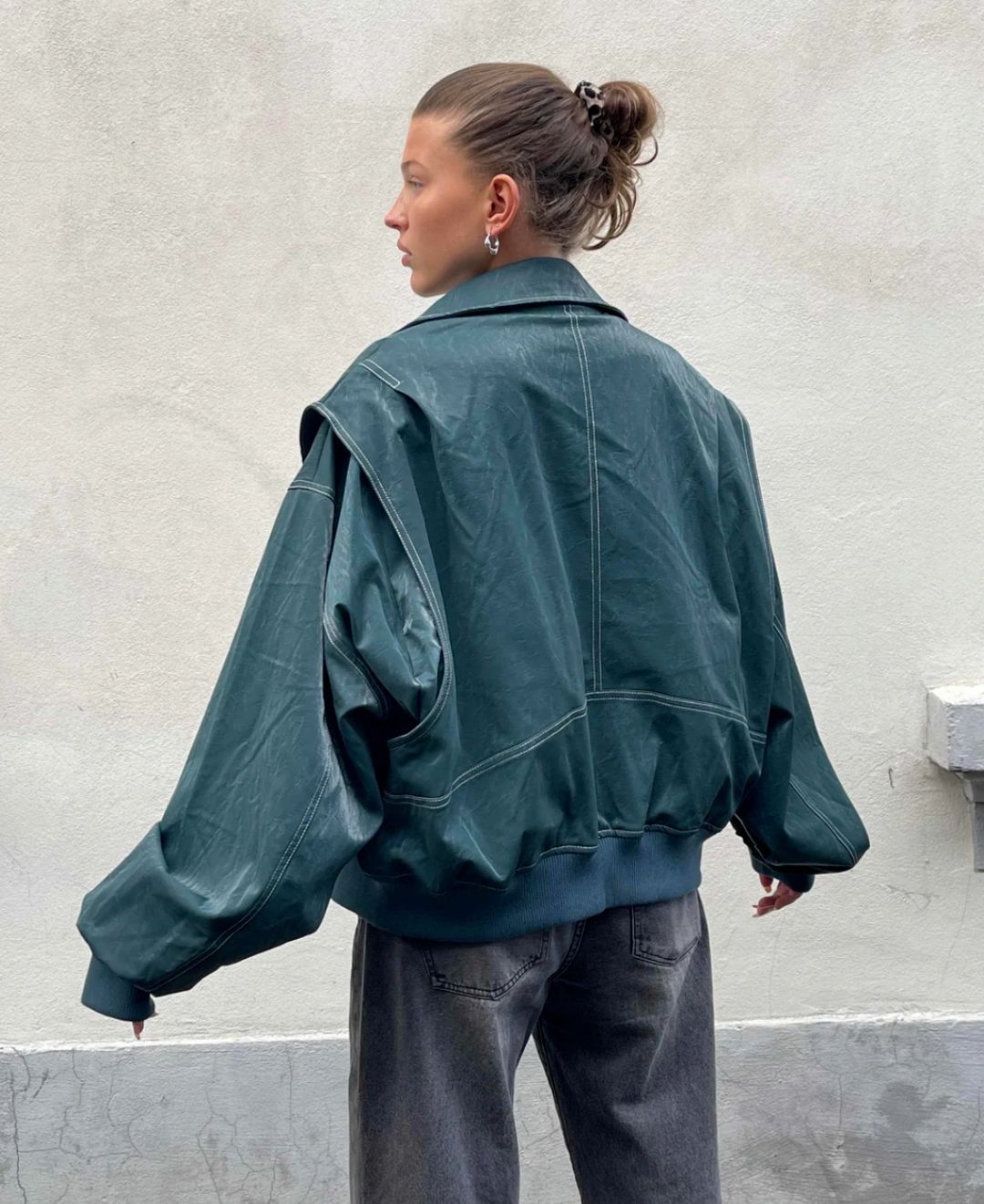 R&B | Oversized Kunstleder Bomberjacke Streetstyle Übergangsjacke Trendige Freizeitmode
