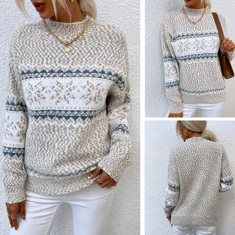 R&B | Strickpullover Nordisches Muster Weiche Wollmischung Rundhalsausschnitt Langarm