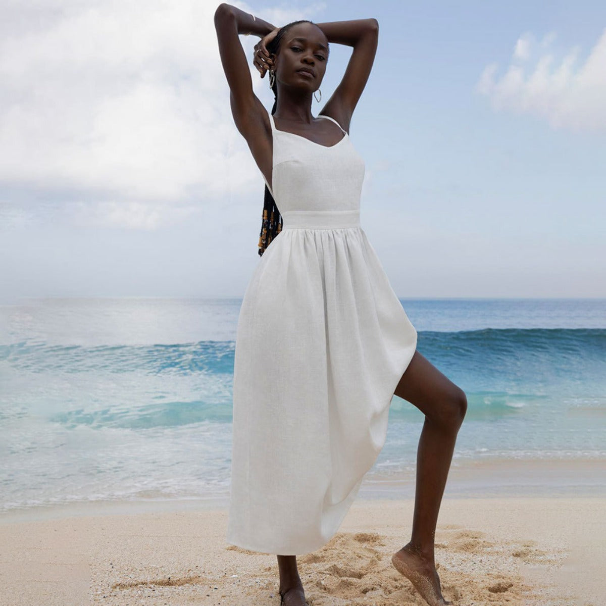 R&B | Neckholder-Kleid aus Baumwolle mit Hosenträgern