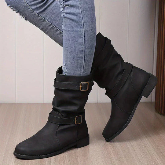 Vintage Schnalle Strap Western Ankle Boots Für Frauen R&B