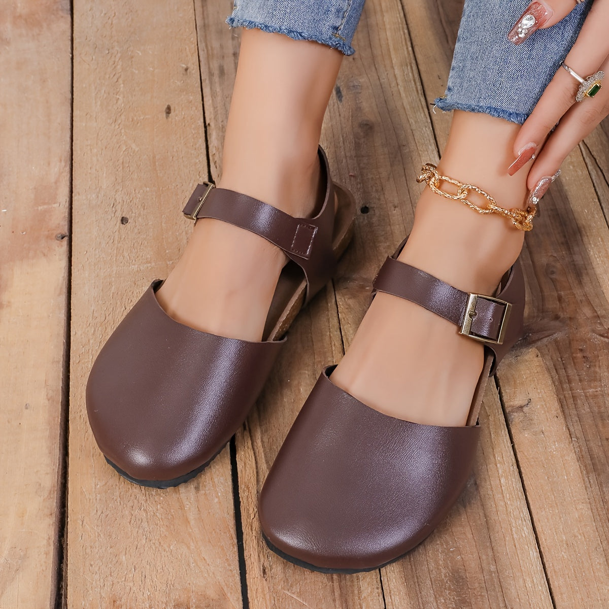R&B | Retro Damen Slingback Sandalen mit Kork und Geschlossener Spitze