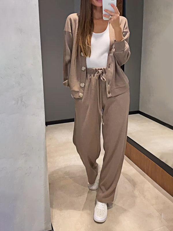 R&B | lässiges V-Ausschnitt Pullover- und Hose-Set