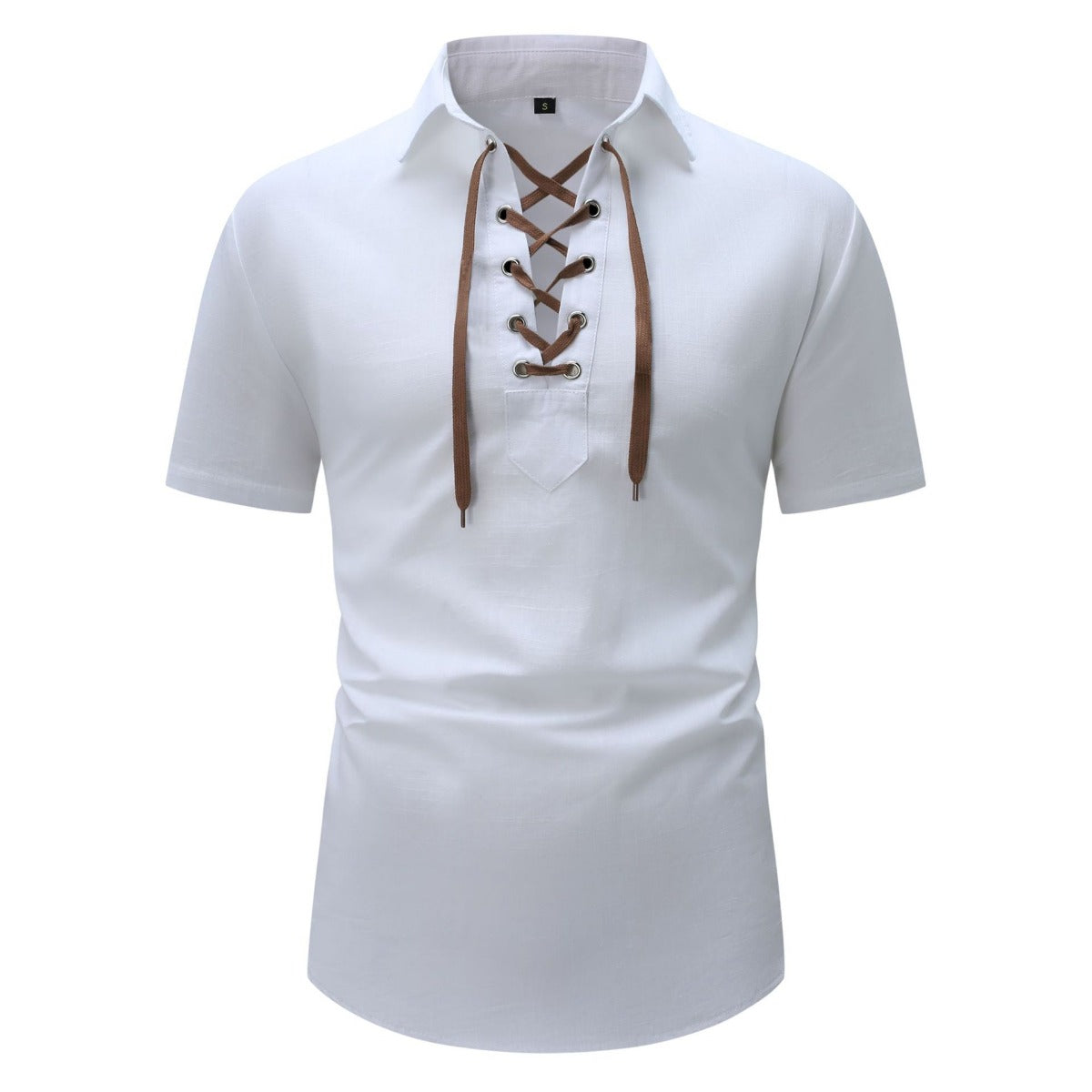 R&B | Leinen Revers Tether V-Ausschnitt Kurzarm-Shirt