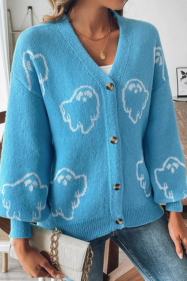 R&B | Halloween-Geist Strickpullover mit Knöpfen