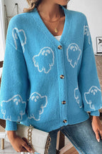 R&B | Gemütlicher Halloween Gespenst Strickpullover mit Knöpfen