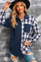 R&B | Karierte Farbblock Gefallen Schulter Corduroy Shacket