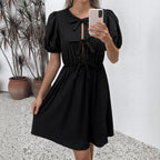 R&B | Gestreifter Rock Rundhalsausschnitt Schleife Krawattenkleid