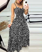 R&B | Kleid mit Leopardenmuster und Hosenträgern mit V-Ausschnitt