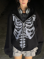 R&B | Schwarze Oversized Hoodie mit Skelettdruck