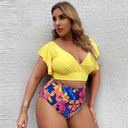 R&B | Großer Badeanzug mit Rüschendruck und hoher Taille