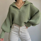 R&B | Strickpullover mit Laternenärmeln und offenem Kragen