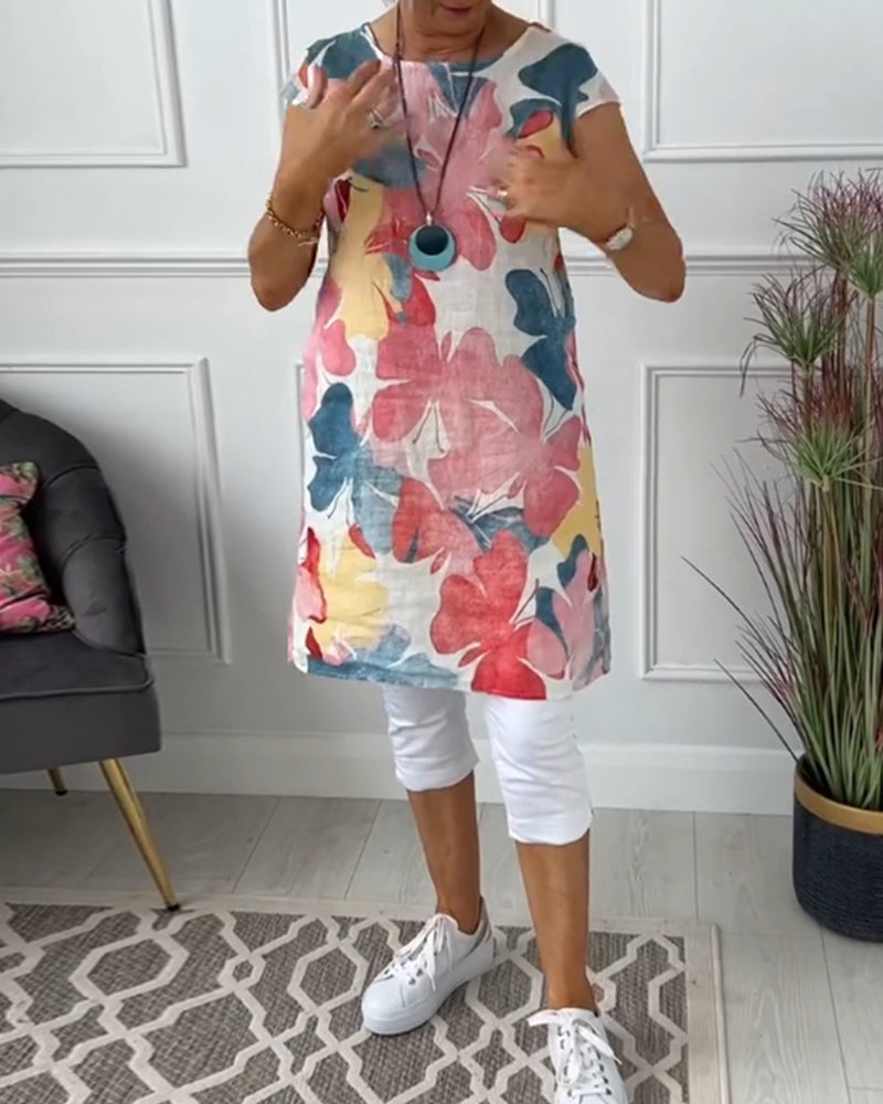R&B | Lässiges Longtop mit Farbenfrohem Blumenprint