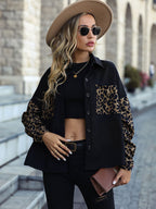 R&B | Leopard Print Knopf-abgesetzte Schulterjacke