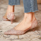 R&B | Stilvolle Schuhe mit Spitzer Zehe und Mittlerem Absatz mit Glitzeroberfläche