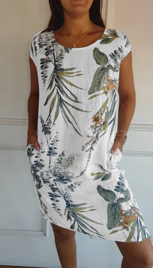 R&B | Damen Bedrucktes Baumwoll- und Leinenkleid