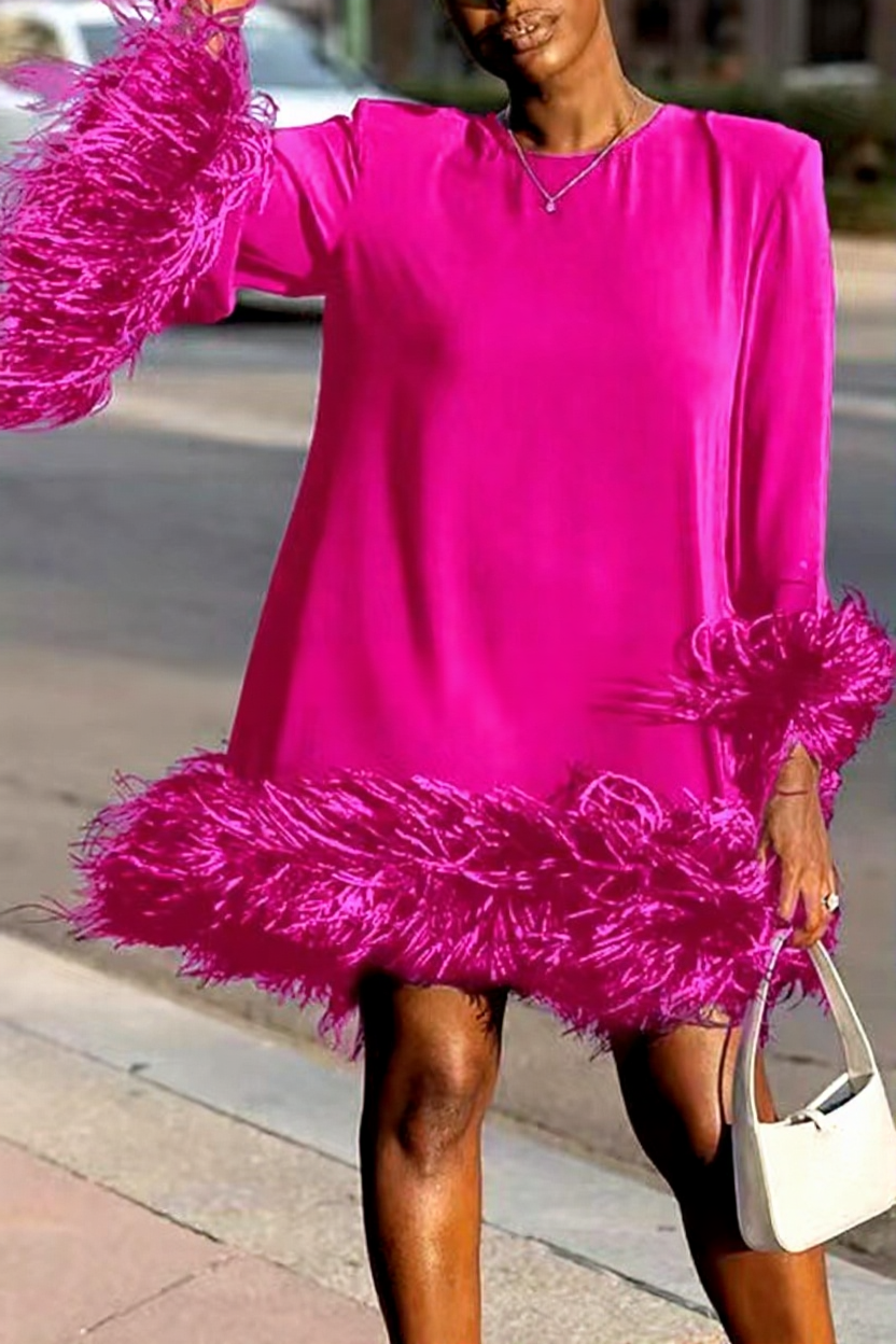 Einseitiges Minikleid mit Federn
