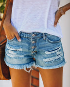 R&B | Zerrissene Denim-Shorts mit hoher Taille und Fransen