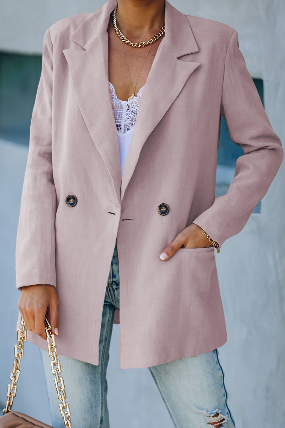 R&B | Doppelreihiger Blazer mit gepolsterten Schultern und Taschen