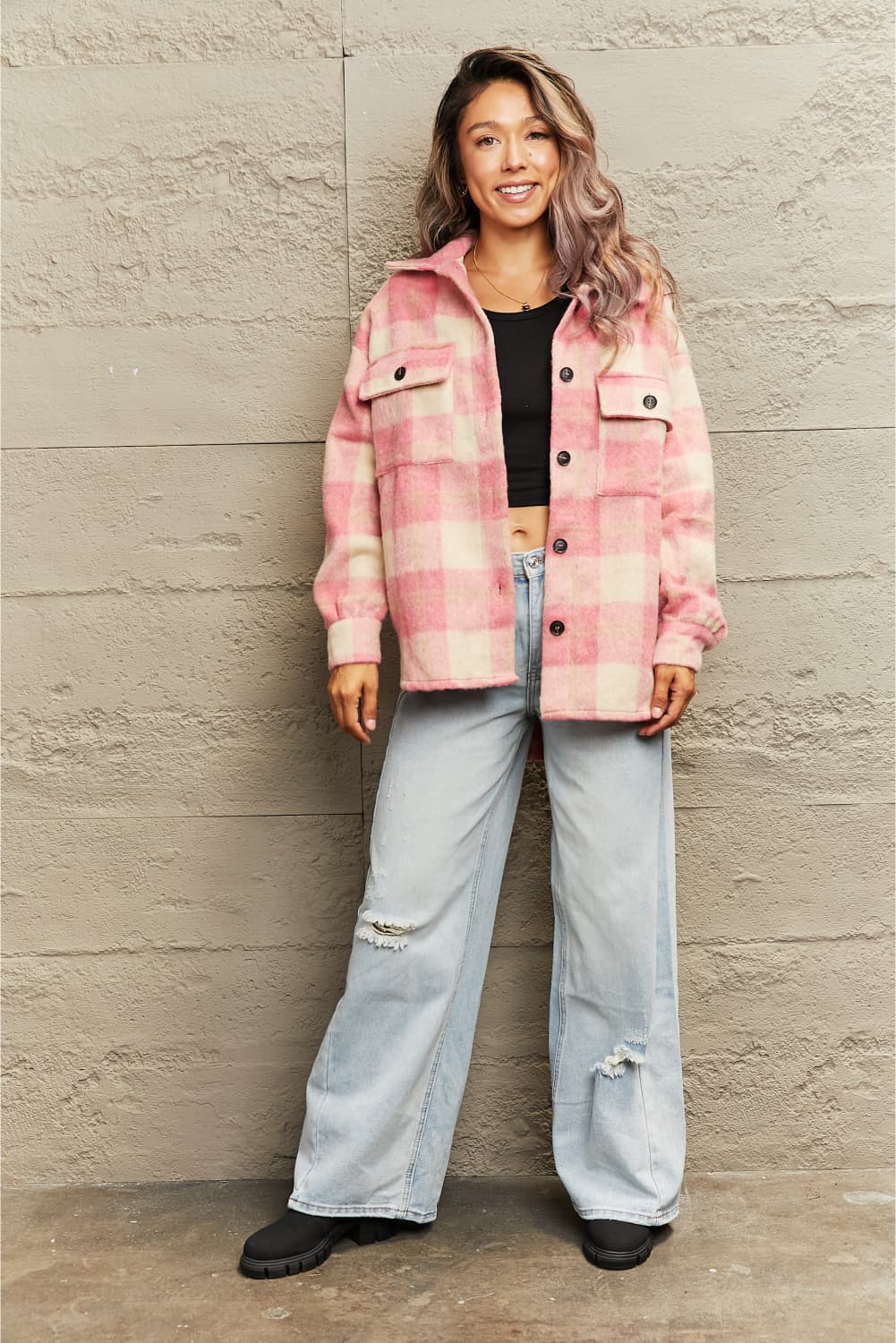 R&B | Karierte Kragenknopf Jacke