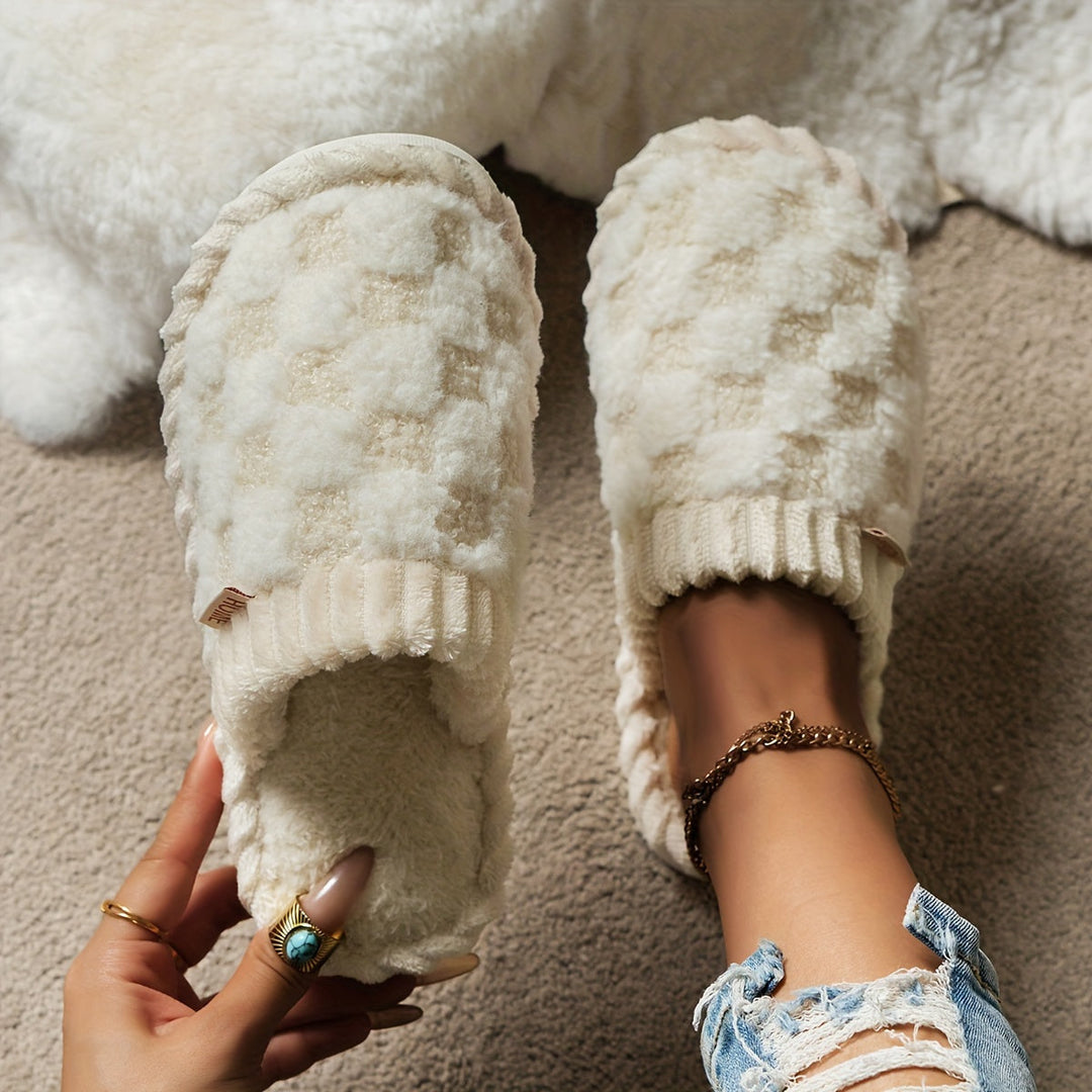 Creme Flauschige Damen Pantoffeln R&B