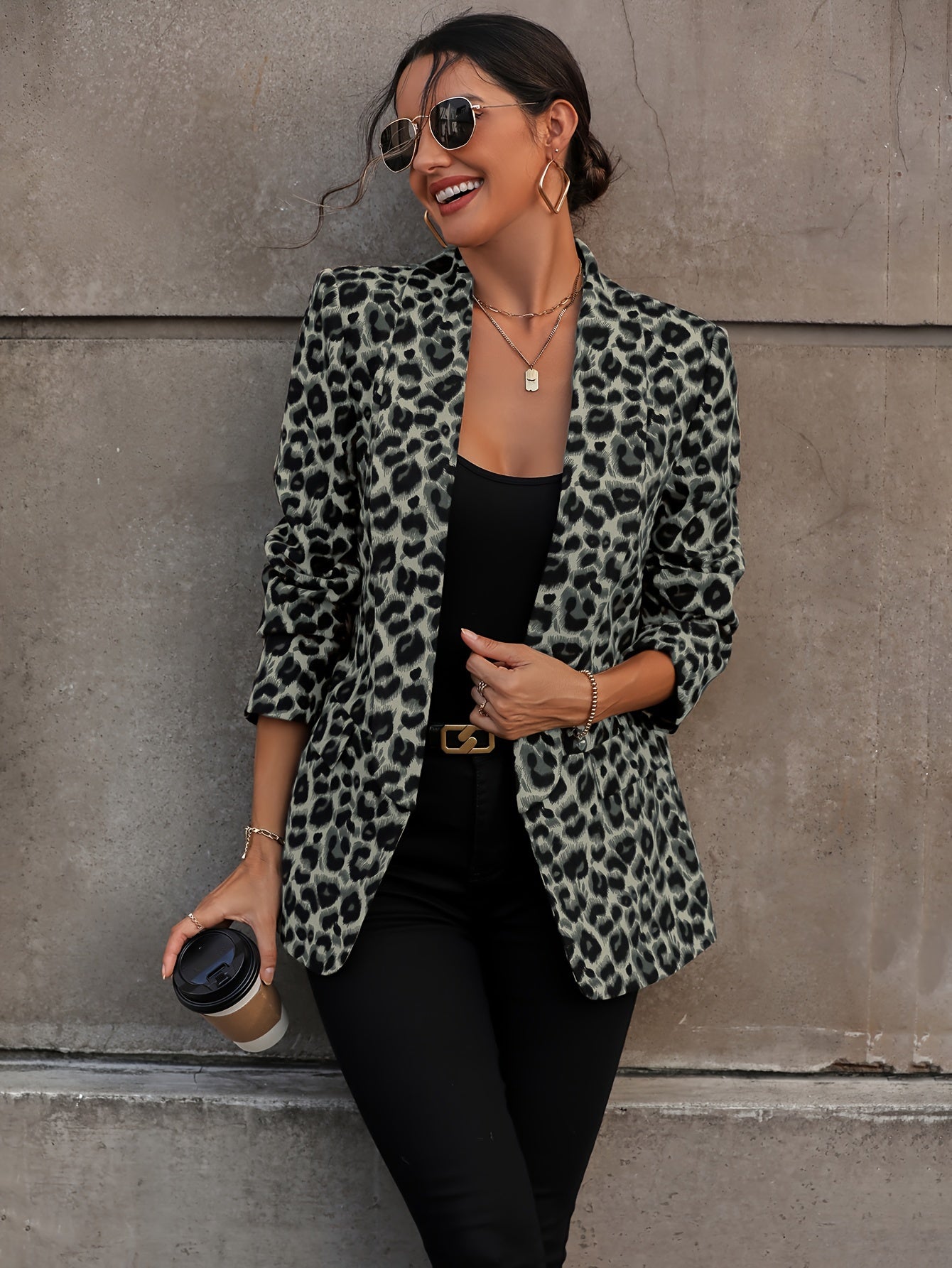 R&B | Eleganter Business Langblazer mit Leopardenmuster für alle Jahreszeiten