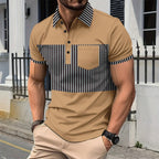 R&B | Tasche Knopf Revers gestreiftes Farbschema T-Shirt