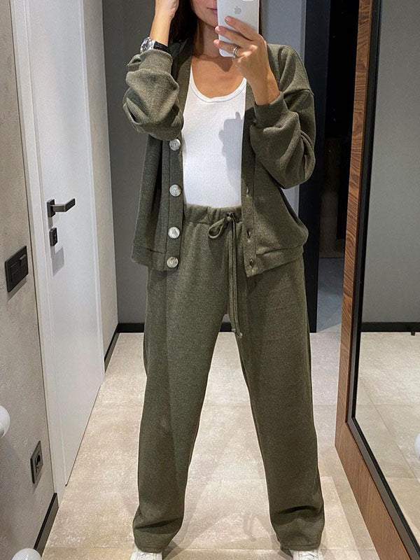 R&B | lässiges V-Ausschnitt Pullover- und Hose-Set