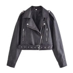 R&B | Damen PU Motorradjacke mit Reißverschluss und Gürtel