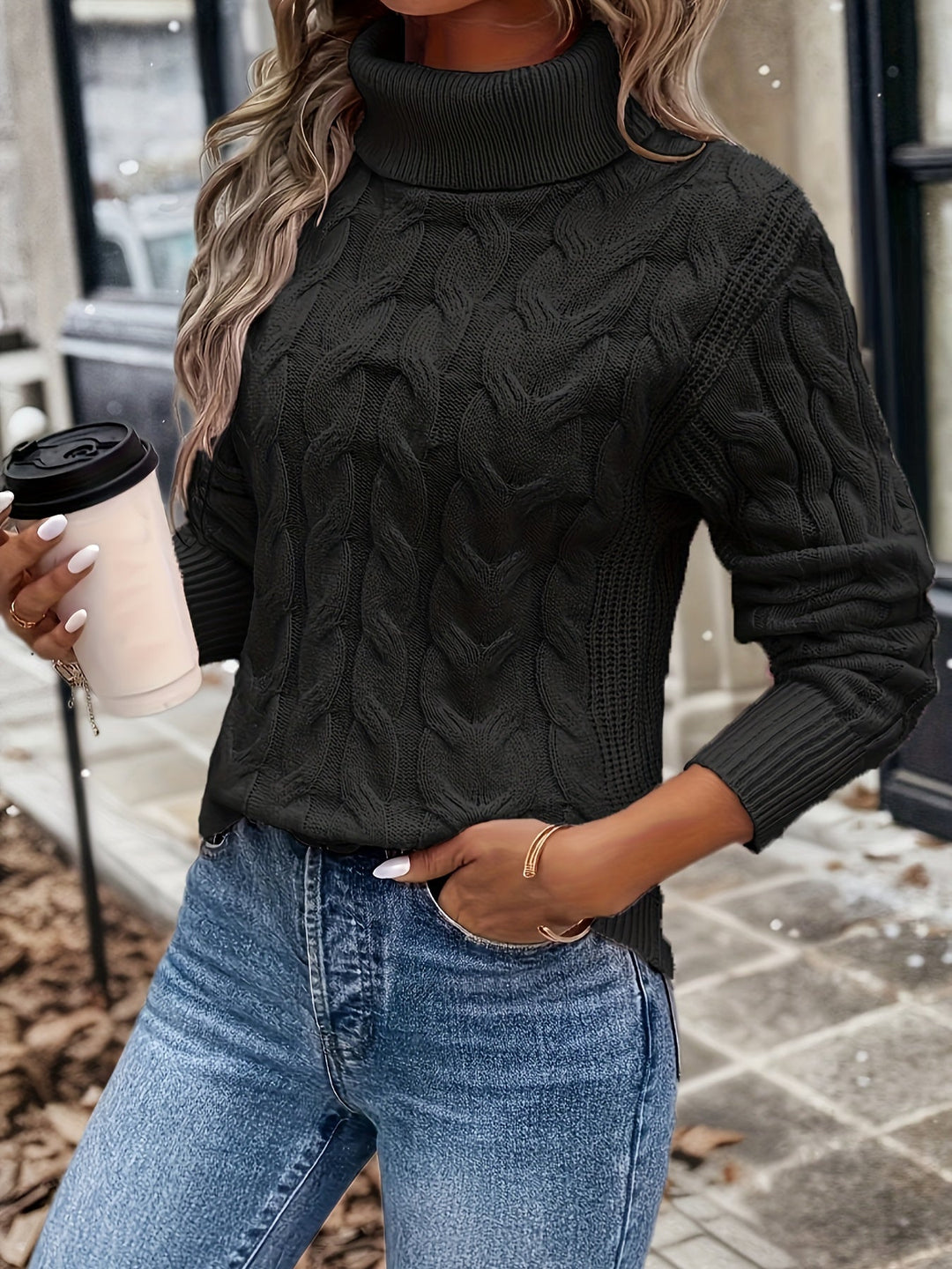 R&B | Kabelstrick Damen Rollkragenpullover