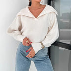 R&B | Strickpullover mit Laternenärmeln und offenem Kragen