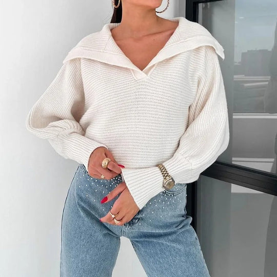 R&B | Gemütlicher Strickpullover mit Laternenärmeln und Offenem Kragen