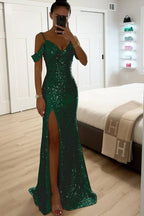 R&B | Paillettenspitze Meerjungfrau Abschlussballkleider mit Schlitz Off-Shoulder Abendkleid