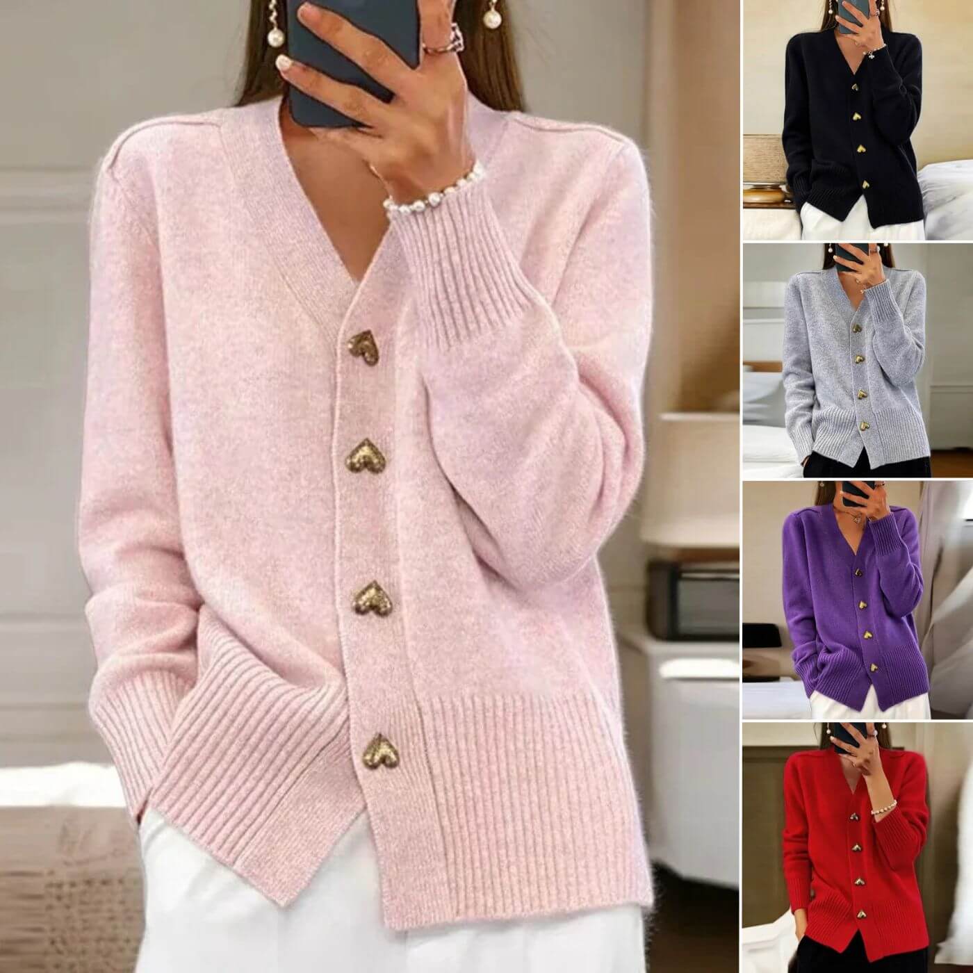 R&B | Strickjacke mit Herzknopf-Akzenten