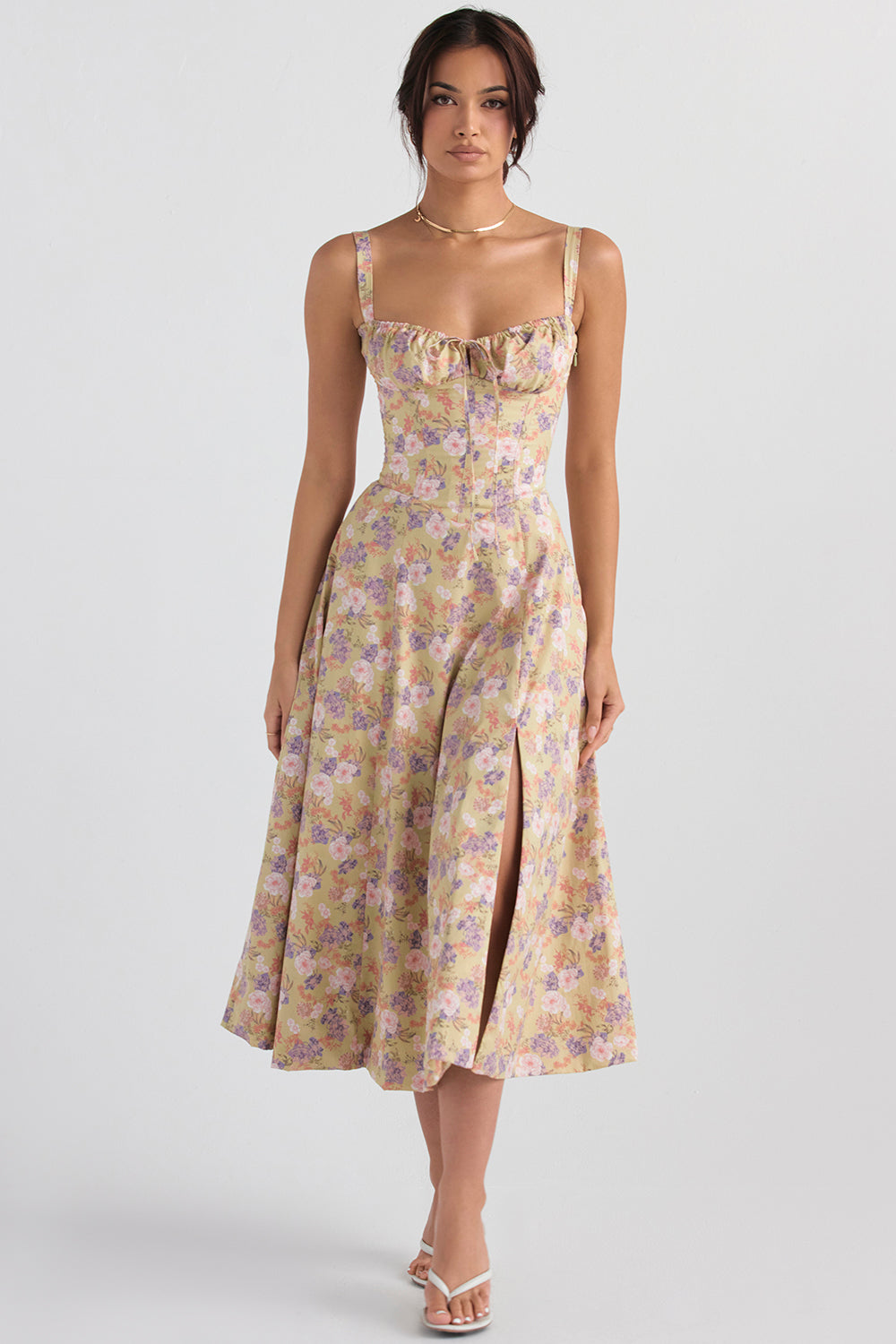 Tailliertes, Bustier-Kleid mit modernem floralem Print