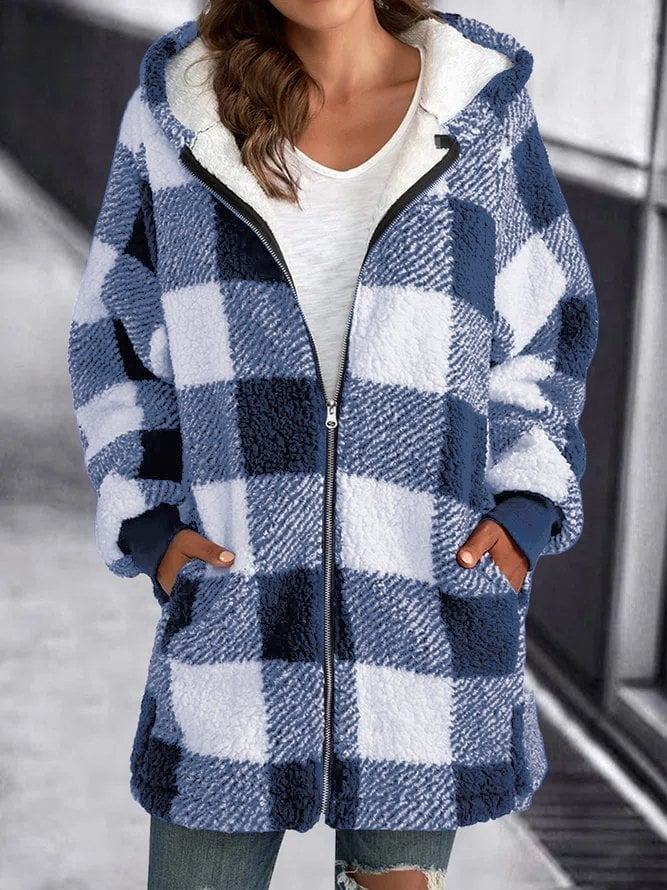 R&B | Karomuster Fleece Zip up Hoodie Jacke für Den Winter