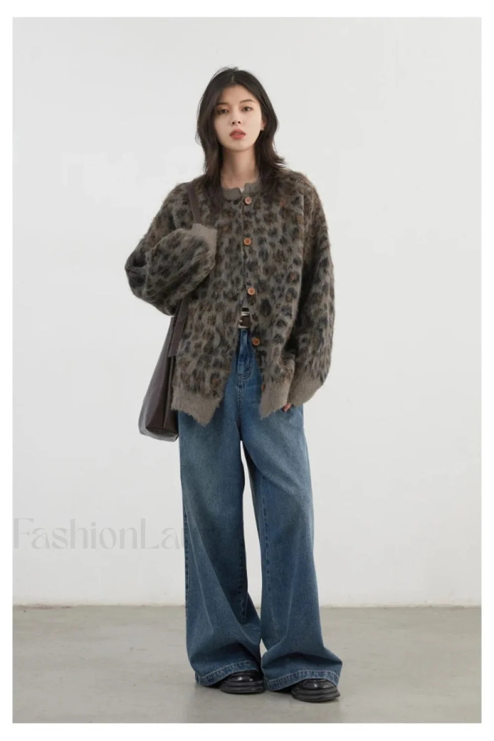 R&B | Gemütlicher Leopardenmuster Einreiher Cardigan