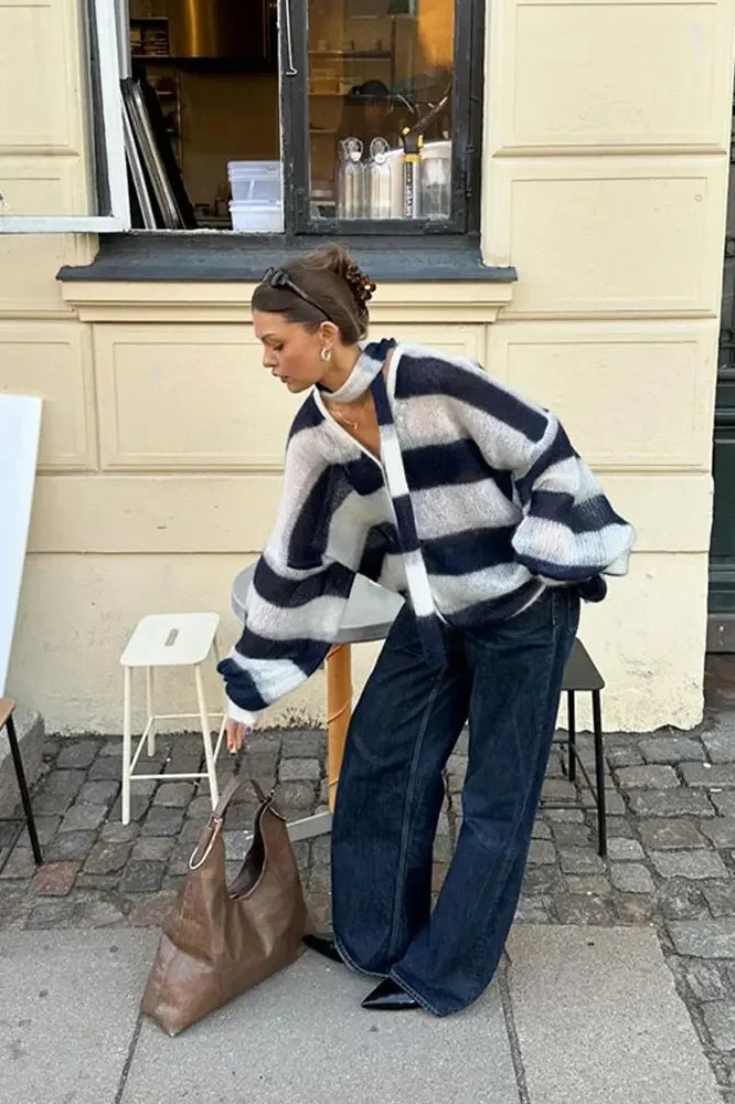R&B | V-Ausschnitt lockere Strickjacke