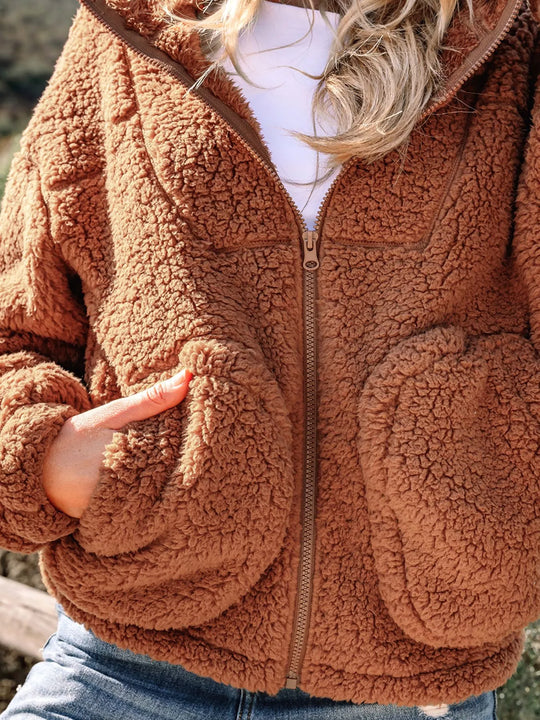 R&B | Damen Relaxed Fit Zip Up Teddyjacke