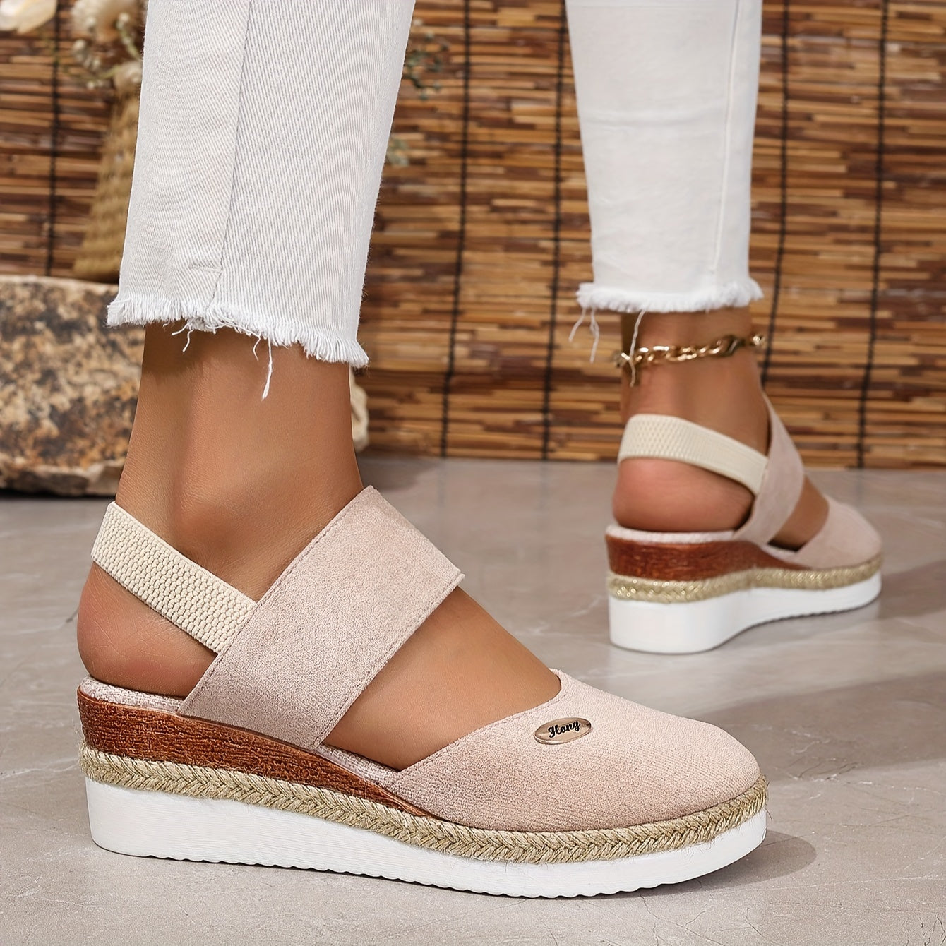 R&B | Damen Sandalen Auf Plattform: Rutschfest, Geschlossene Zehe, Elastischer Riemen