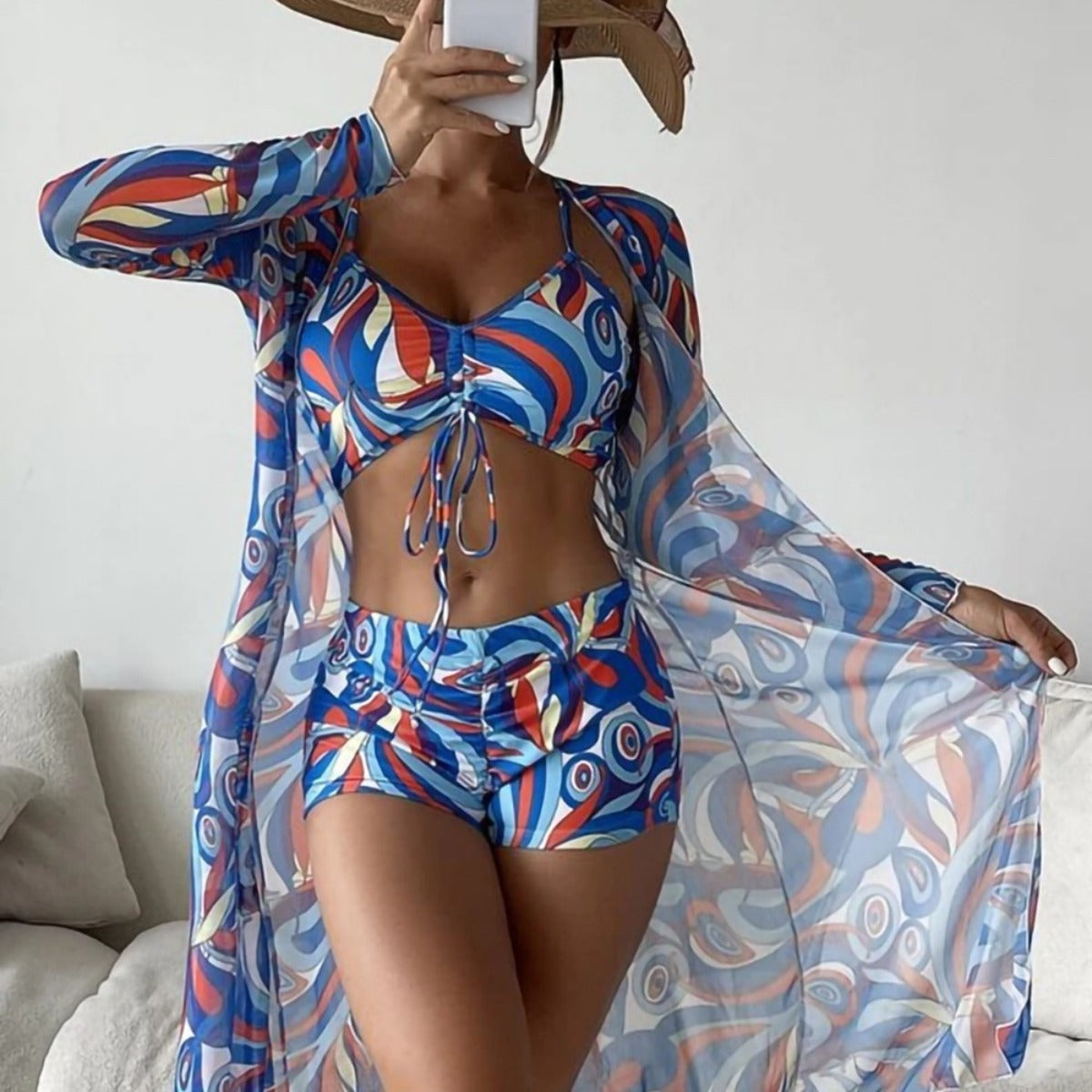 R&B | Dreiteilige Bluse mit hoher Taille und langen Ärmeln mit Kordelzug