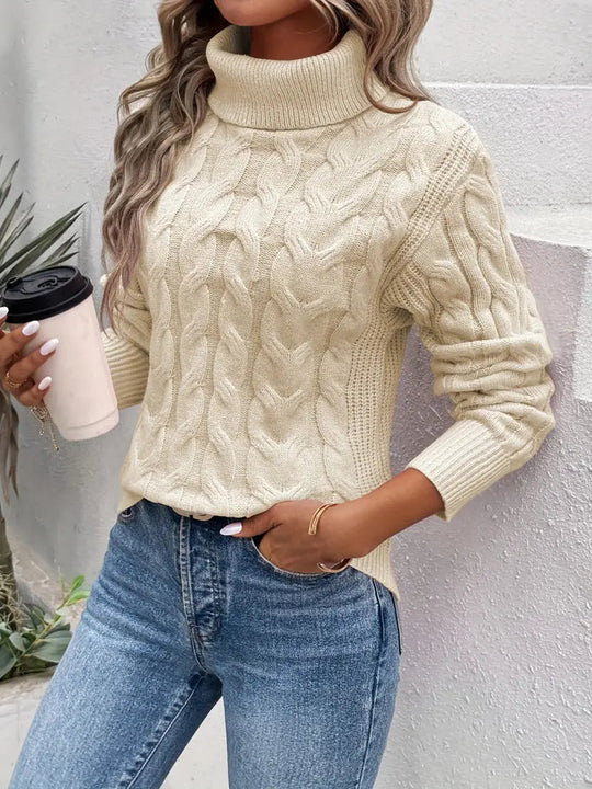 R&B | Rollkragenpullover mit Zopfmuster für Damen