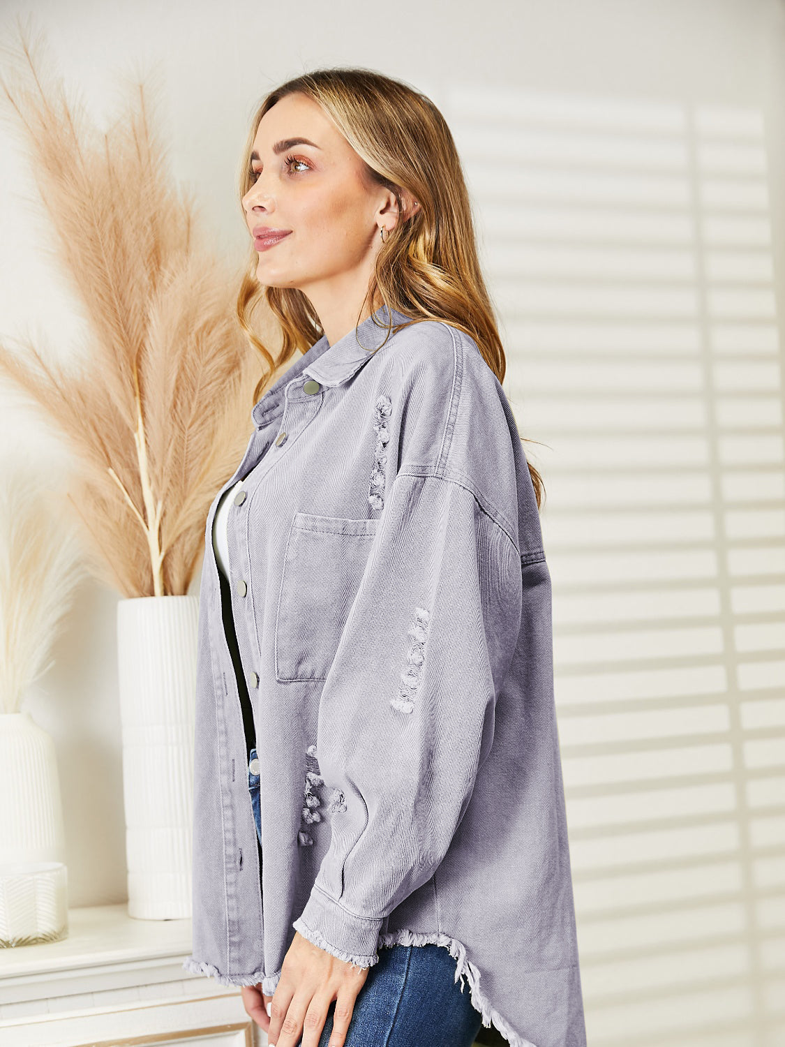 R&B | Zerrissene Rohsaum-Denimjacke