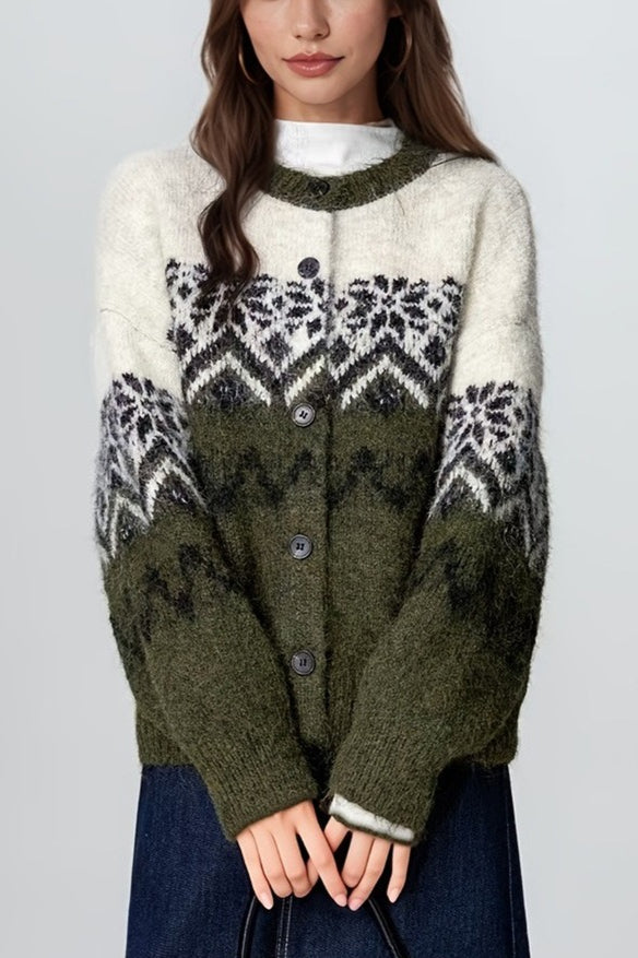 R&B | Retro Nordic Weihnachten Schneeflocke Jacquard Strickjacke
