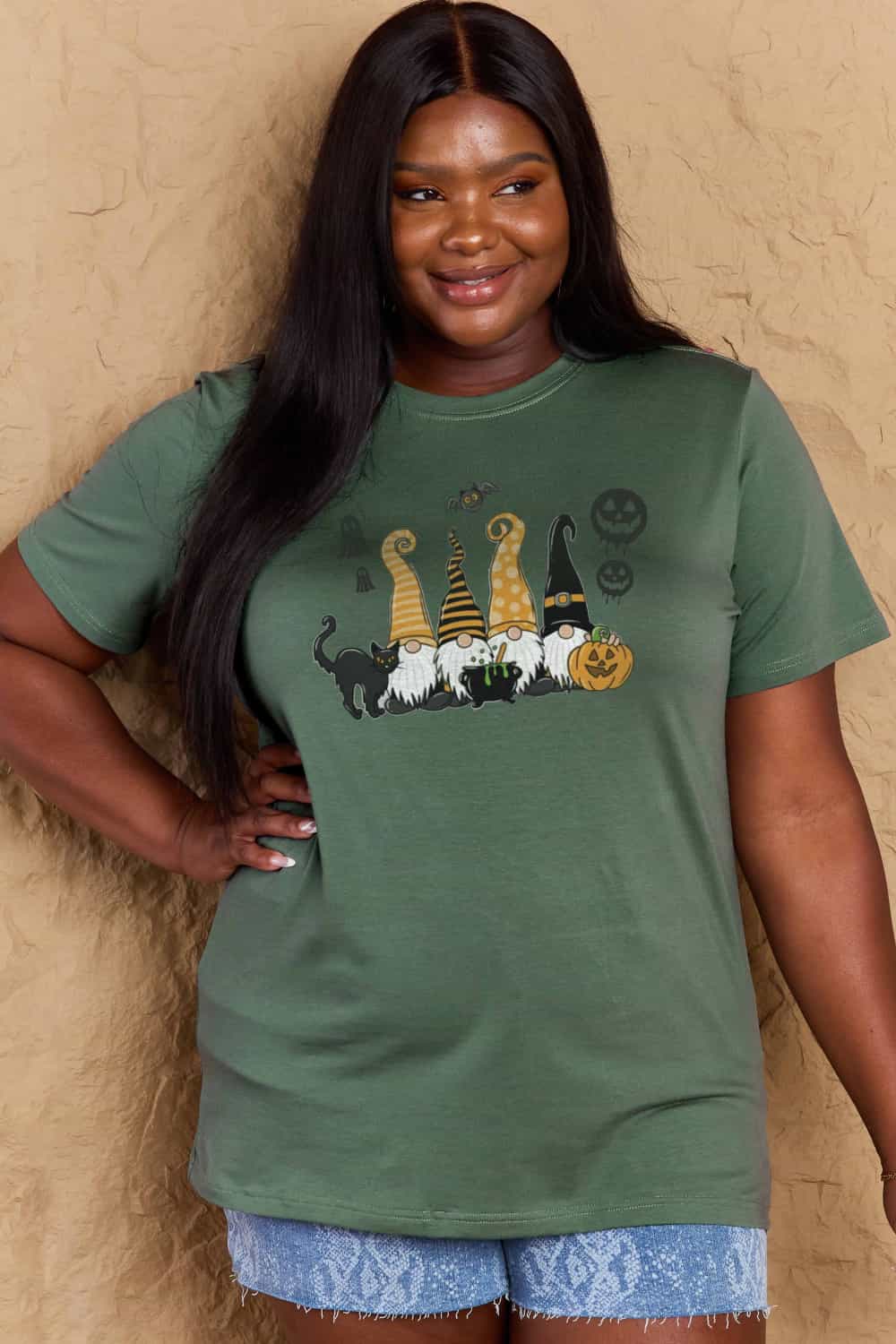R&B | Simply Love Große Halloween-Themen Grafik Baumwoll-T-Shirt